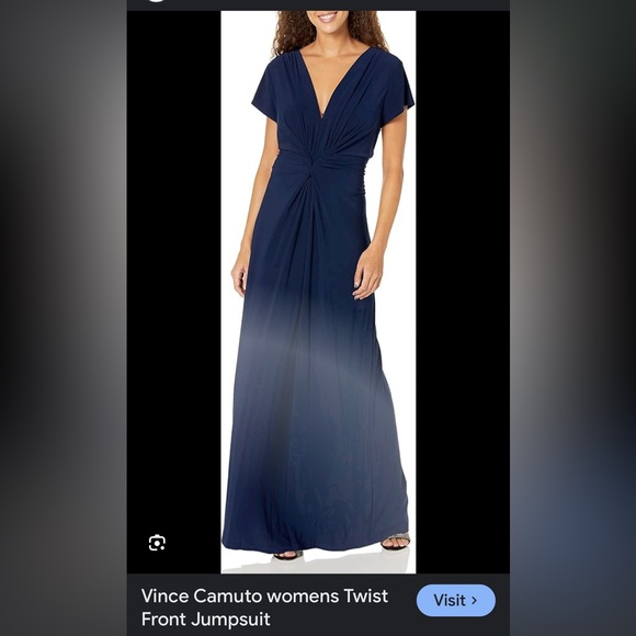 Vince Camuto Pants - Dressy Navy Blue Vince Camuto v-neck twist front wide leg jumpsuit -size S